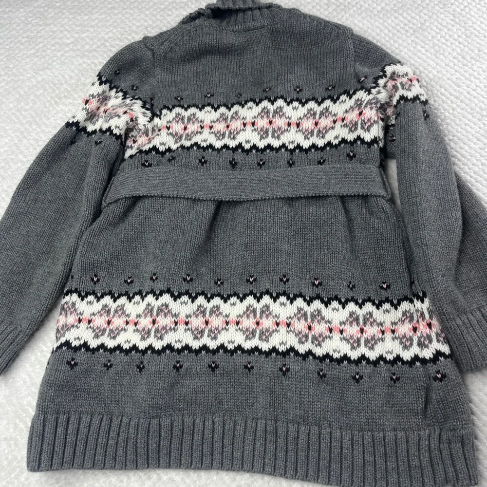 Janie and Jack‎ Kids Gray Fair Isle Belted Shawl Collar Cardigan Sweater Size 3